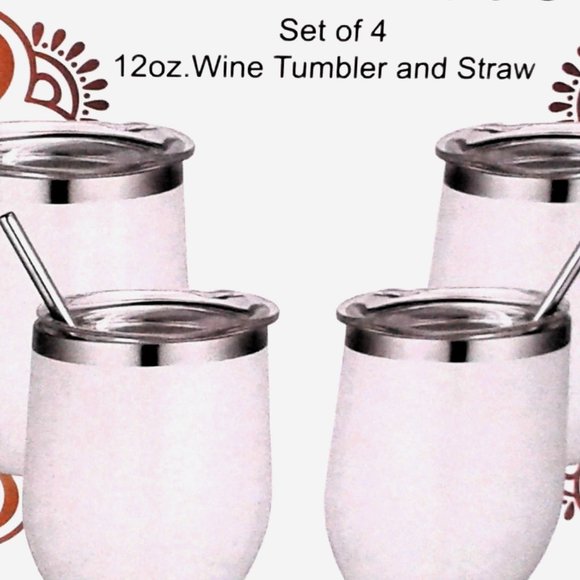 Wine Tumblers w/Straws (4) - Picture 2 of 5